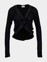 Saint Laurent Black Ruffled Silk Crepe de Chine Blouse