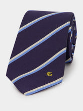 Gucci Dark Blue Embroidered Silk Jacquard Tie