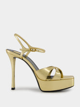 Saint Laurent Gold Debbie Platform Sandals in Metallic Leather