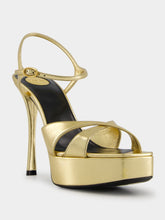 Saint Laurent Gold Debbie Platform Sandals in Metallic Leather