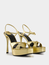 Saint Laurent Gold Debbie Platform Sandals in Metallic Leather
