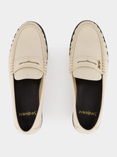 Saint Laurent White Leather Loafers with Cassandre