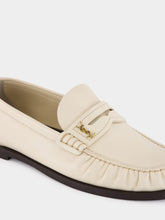 Saint Laurent White Leather Loafers with Cassandre