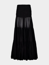 Saint Laurent Black Ruffled Maxi Skirt in Silk Crepe Muslin