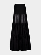 Saint Laurent Black Ruffled Maxi Skirt in Silk Crepe Muslin
