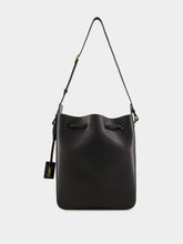 Saint Laurent Black Leather Large Bucket Bag with Cassandre Charm