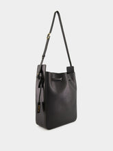 Saint Laurent Black Leather Large Bucket Bag with Cassandre Charm