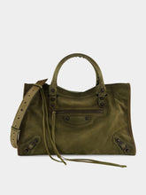 Balenciaga Khaki Green Le City Bag Medium in Suede Calfskin
