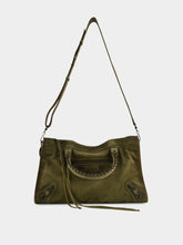 Balenciaga Khaki Green Le City Bag Medium in Suede Calfskin