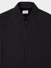 Saint Laurent Pinstriped Silk Long-Sleeve Shirt in Black