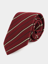 Saint Laurent Striped Wide Tie in Burgundy Wool-Silk