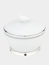 Leitão & Irmão Small Ribbed Porcelain and Silver Box with Partridge Lid