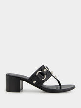 Black Mid-Heel City Tong Sandals