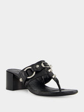 Black Mid-Heel City Tong Sandals