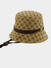Gucci Beige and Dark Brown GG Canvas Bucket Hat with Tie