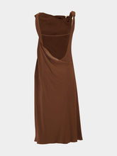 Brown Draped Silk Midi Dress