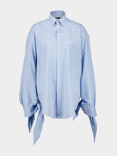 Balenciaga Blue and White Knotted Cuff Striped Blouse