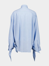 Balenciaga Blue and White Knotted Cuff Striped Blouse