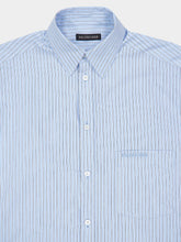 Balenciaga Blue and White Knotted Cuff Striped Blouse