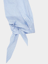 Balenciaga Blue and White Knotted Cuff Striped Blouse