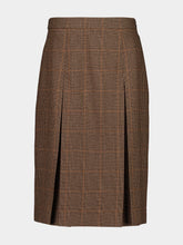 Saint Laurent Roux Midi Skirt in Crème Noir Prince of Wales Wool