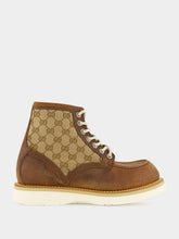 Gucci Brown Leather Ankle Boot with GG Canvas Insert