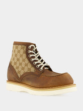 Gucci Brown Leather Ankle Boot with GG Canvas Insert