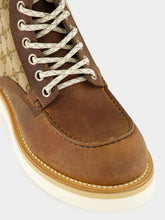 Gucci Brown Leather Ankle Boot with GG Canvas Insert