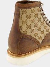 Gucci Brown Leather Ankle Boot with GG Canvas Insert