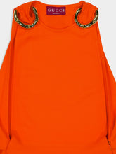 Gucci Vibrant Orange Sleeveless Midi Dress with Gold Detail