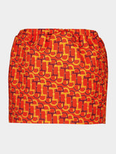 Gucci Orange Printed Silk Skirt with Horsebit Motif