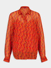 Gucci Orange Printed Silk Shirt with Horsebit Motif