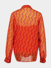 Gucci Orange Printed Silk Shirt with Horsebit Motif
