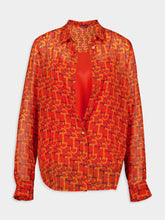 Gucci Orange Printed Silk Shirt with Horsebit Motif