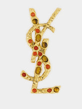 Saint Laurent Cassandre Brooch in Tiger’s Eye and Sunstone