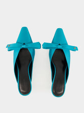 Balenciaga Nano Bow Heeled Mules in Blue Satin