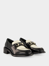 Gucci Black and White Patent Leather Loafers