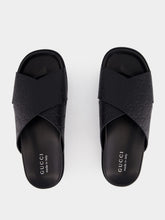 Gucci Black GG Embossed Leather Slides
