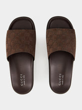 Gucci Cocoa Brown Rhein Original GG Suede Slides