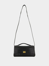 Balenciaga Black Bel Air Embossed Croc Clutch Bag