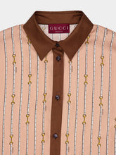 Gucci Light Rose and Brown Horsebit Silk Shirt