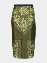 Gucci Forest Green Floral Bandana Silk Midi Skirt