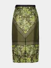Gucci Forest Green Floral Bandana Silk Midi Skirt