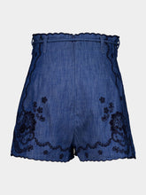 Zimmermann Railway Blue Aster Embroidered Denim Shorts