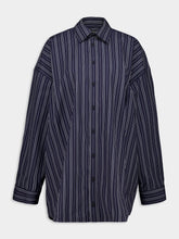 Balenciaga Navy and Marine Blue Striped Poplin Shirt-Dress
