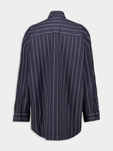 Balenciaga Navy and Marine Blue Striped Poplin Shirt-Dress