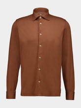 Fedeli Sienna Brown Knitted Cotton Long Sleeve Shirt