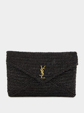 Saint Laurent Black Cassandre Large Envelope Pouch in Raffia