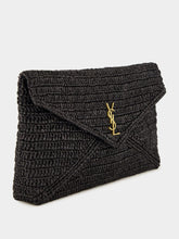 Saint Laurent Black Cassandre Large Envelope Pouch in Raffia