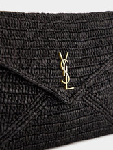 Saint Laurent Black Cassandre Large Envelope Pouch in Raffia